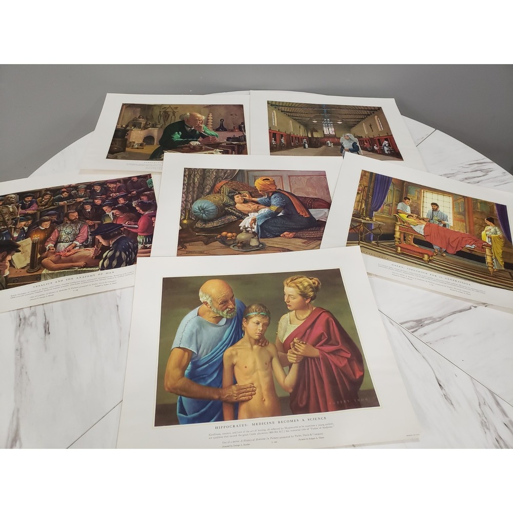 LOT 6 Vintage ROBERT THOM art Prints Medical Doctor Anatomy Medicine Hippocrates